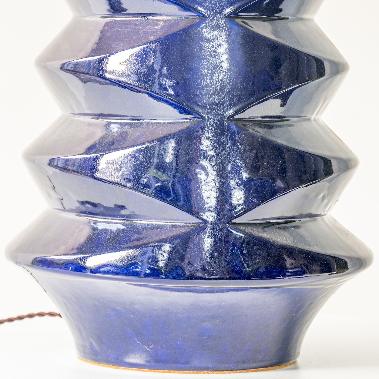 1 of the 2 Large Blue Glazed Ceramic Lamps, Custom Lampshade by R. Houben