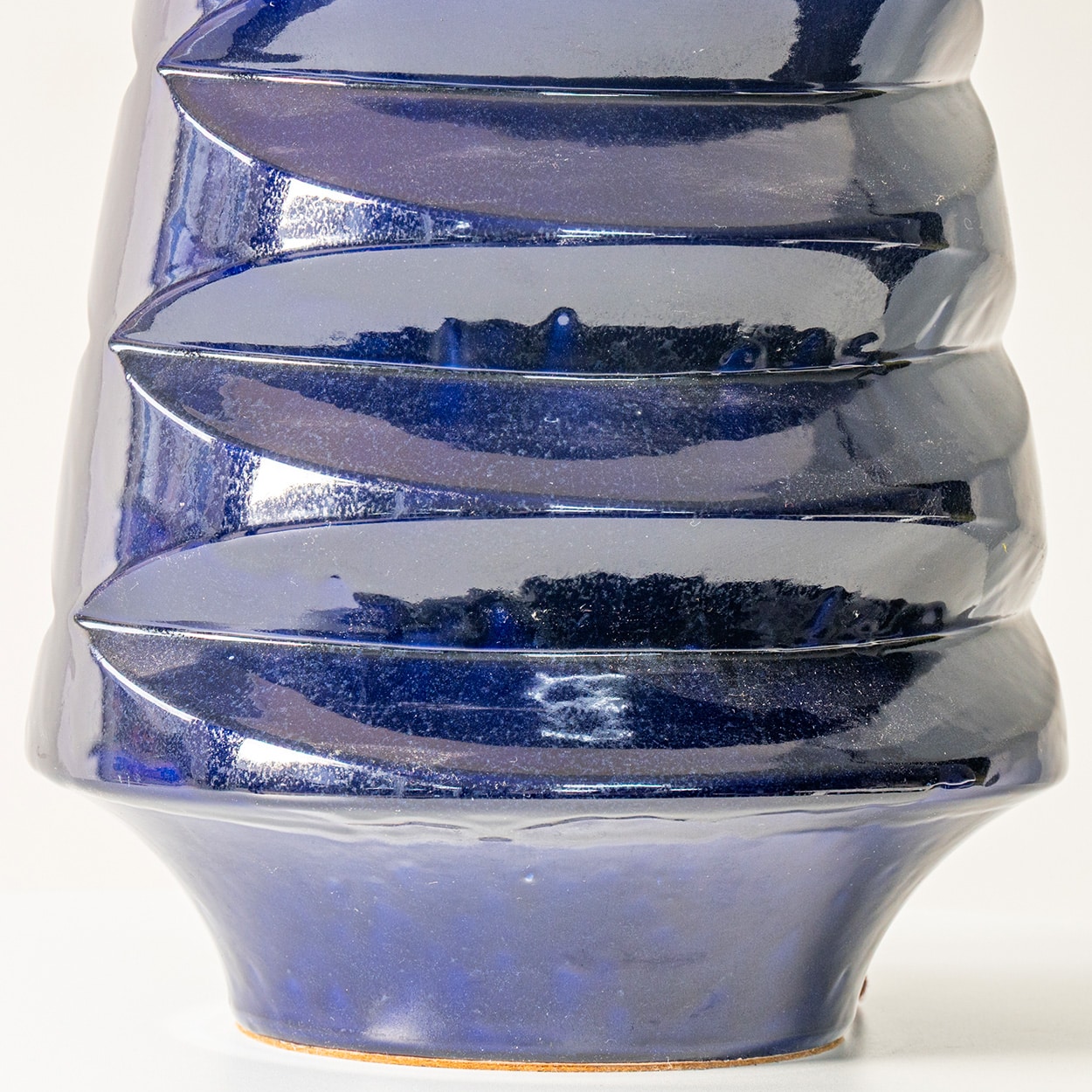 1 of the 2 Large Blue Glazed Ceramic Lamps, Custom Lampshade by R. Houben