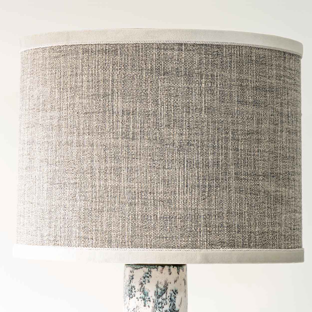 White Blue Splashed Ceramic Lamp, Custom Lampshade by R. Houben