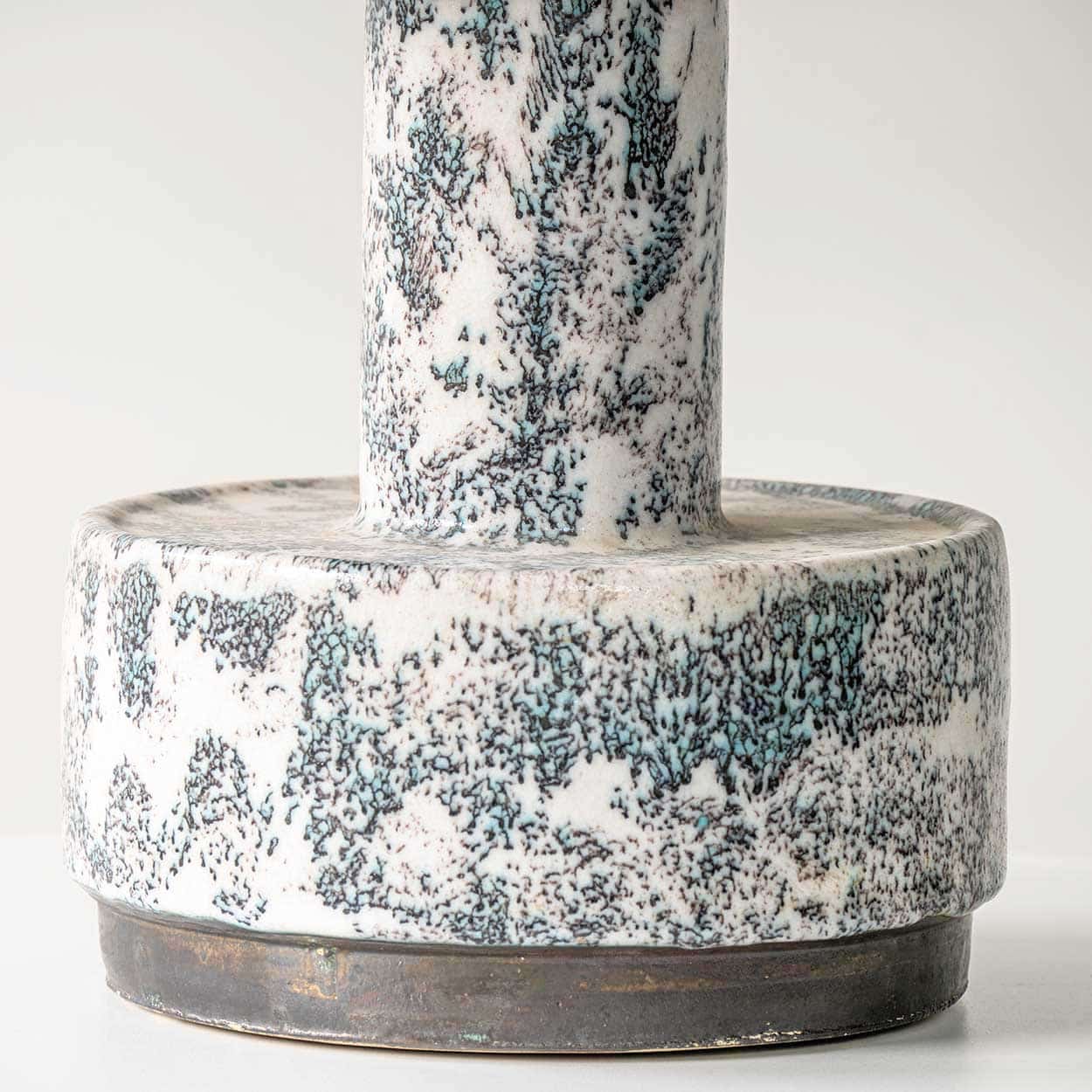 White Blue Splashed Ceramic Lamp, Custom Lampshade by R. Houben