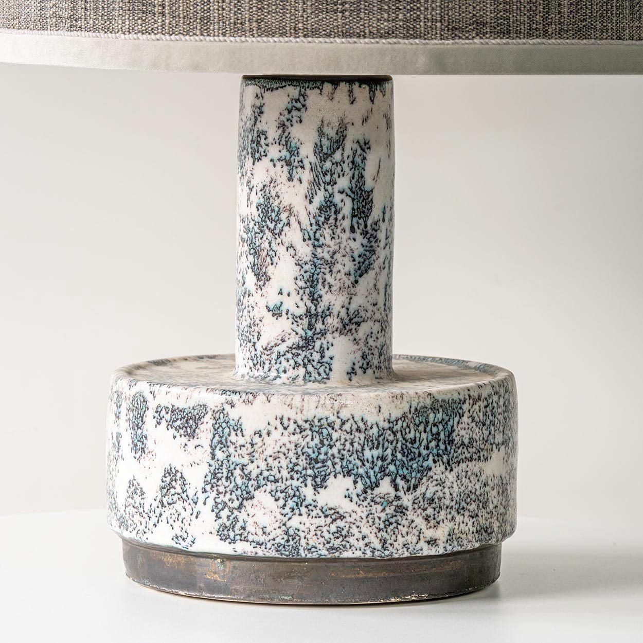 White Blue Splashed Ceramic Lamp, Custom Lampshade by R. Houben