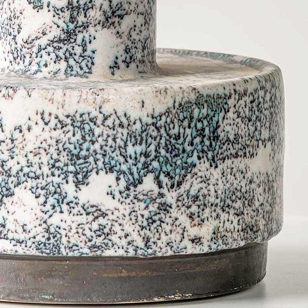 White Blue Splashed Ceramic Lamp, Custom Lampshade by R. Houben