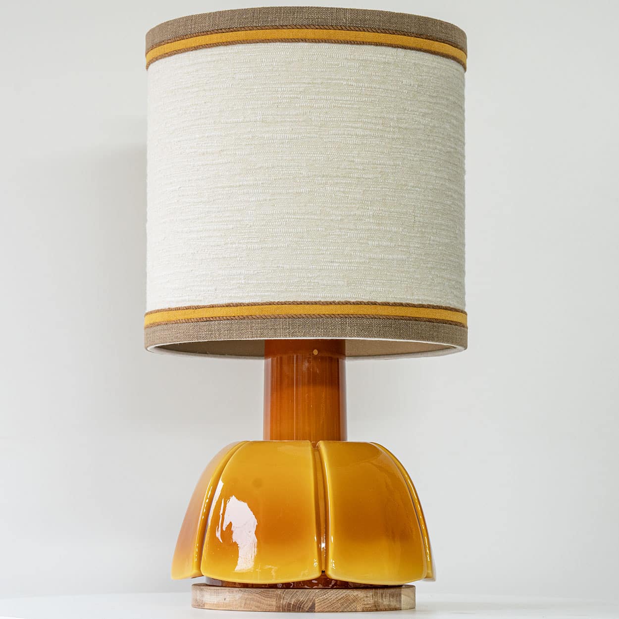 1 of the 2 Caramel Glazed Ceramic Lamps, Custom Matching Lampshade by R. Houben