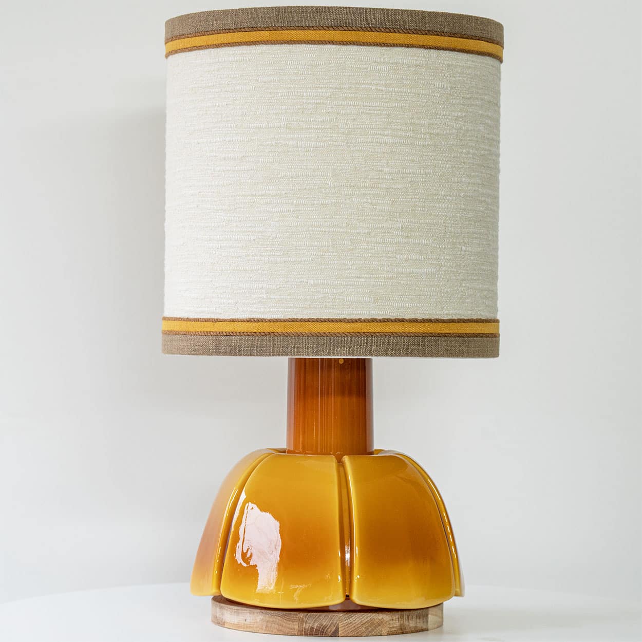 1 of the 2 Caramel Glazed Ceramic Lamps, Custom Matching Lampshade by R. Houben
