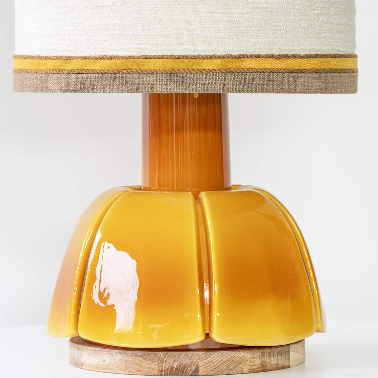 1 of the 2 Caramel Glazed Ceramic Lamps, Custom Matching Lampshade by R. Houben
