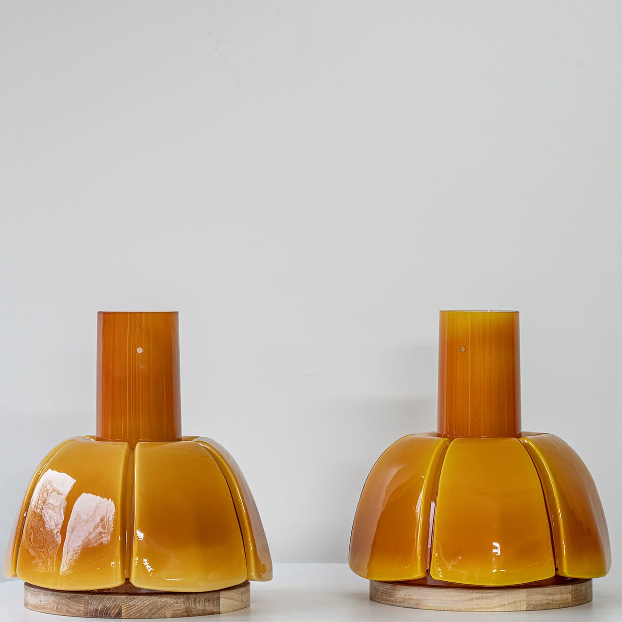 1 of the 2 Caramel Glazed Ceramic Lamps, Custom Matching Lampshade by R. Houben
