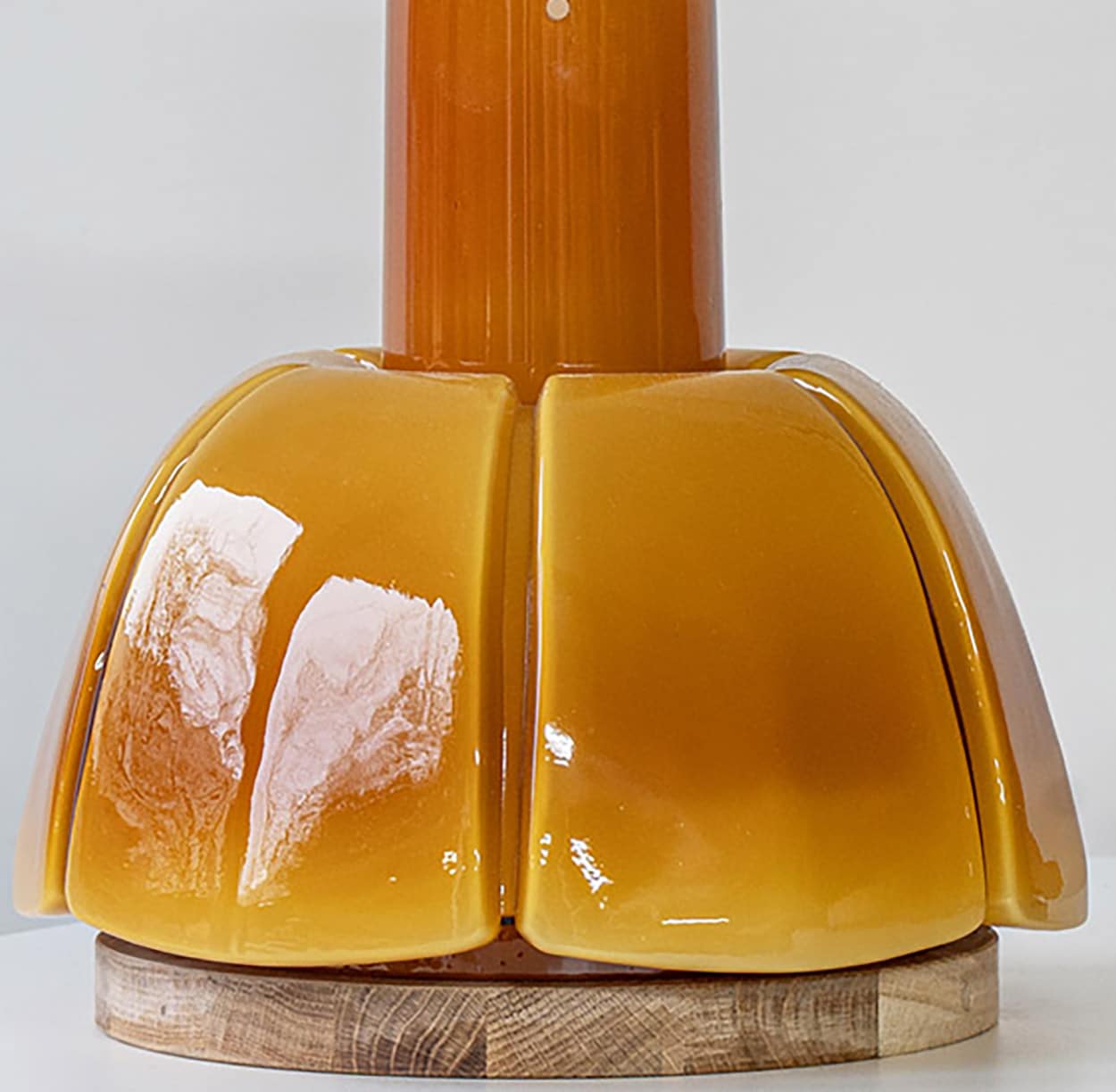 1 of the 2 Caramel Glazed Ceramic Lamps, Custom Matching Lampshade by R. Houben