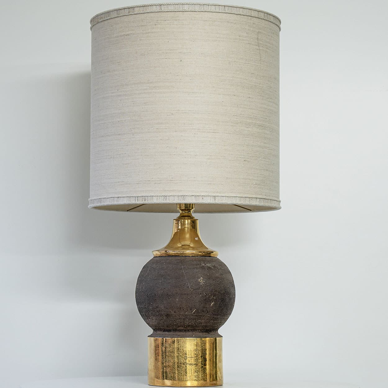 Gold Colored Lamp Bitossi, Custom Beige Lampshade by R. Houben