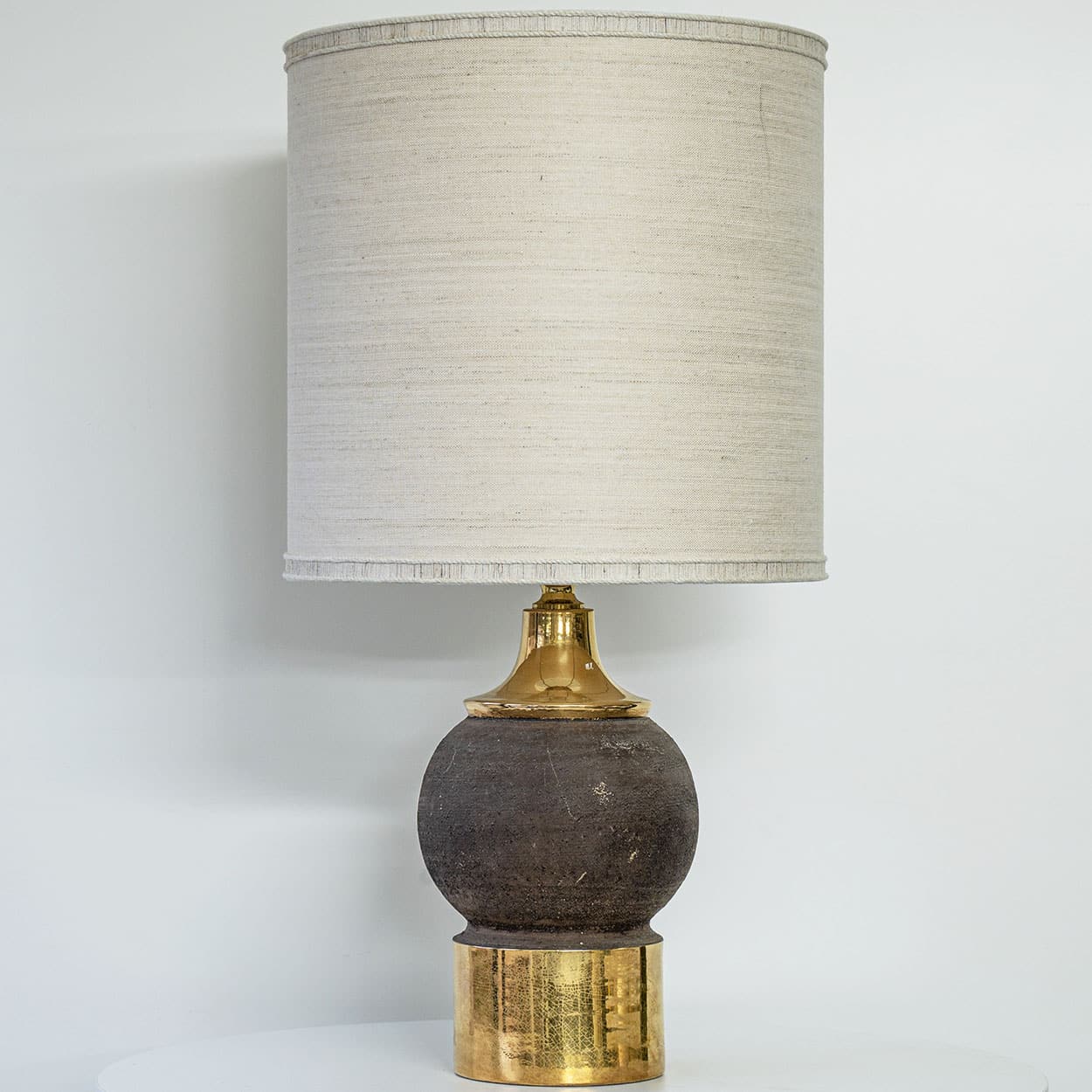 Gold Colored Lamp Bitossi, Custom Beige Lampshade by R. Houben