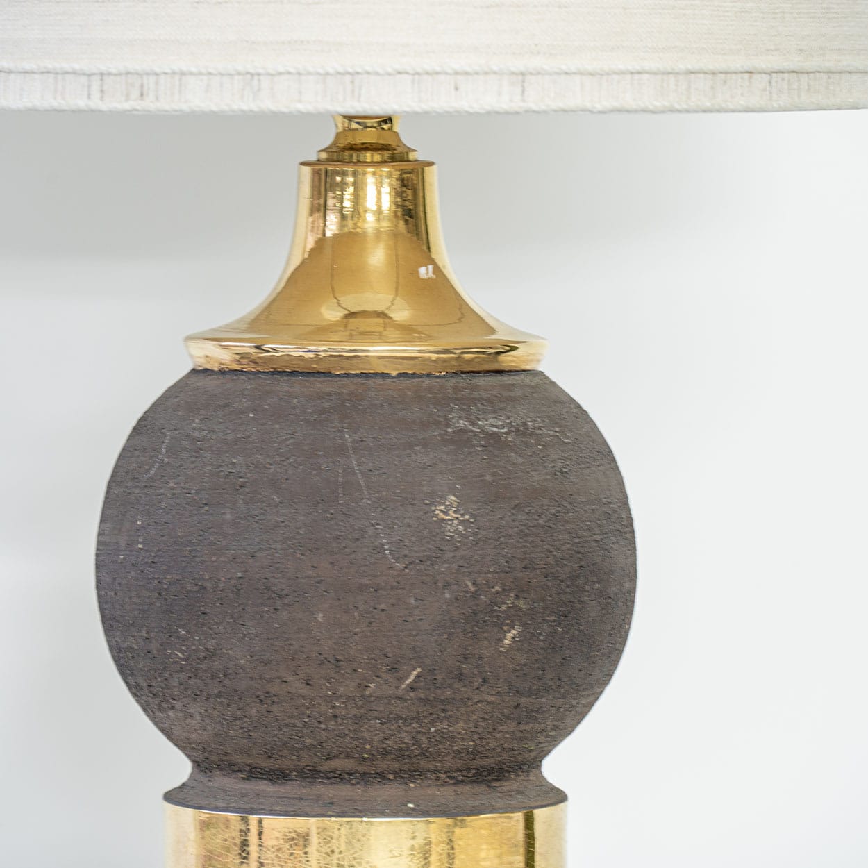Gold Colored Lamp Bitossi, Custom Beige Lampshade by R. Houben