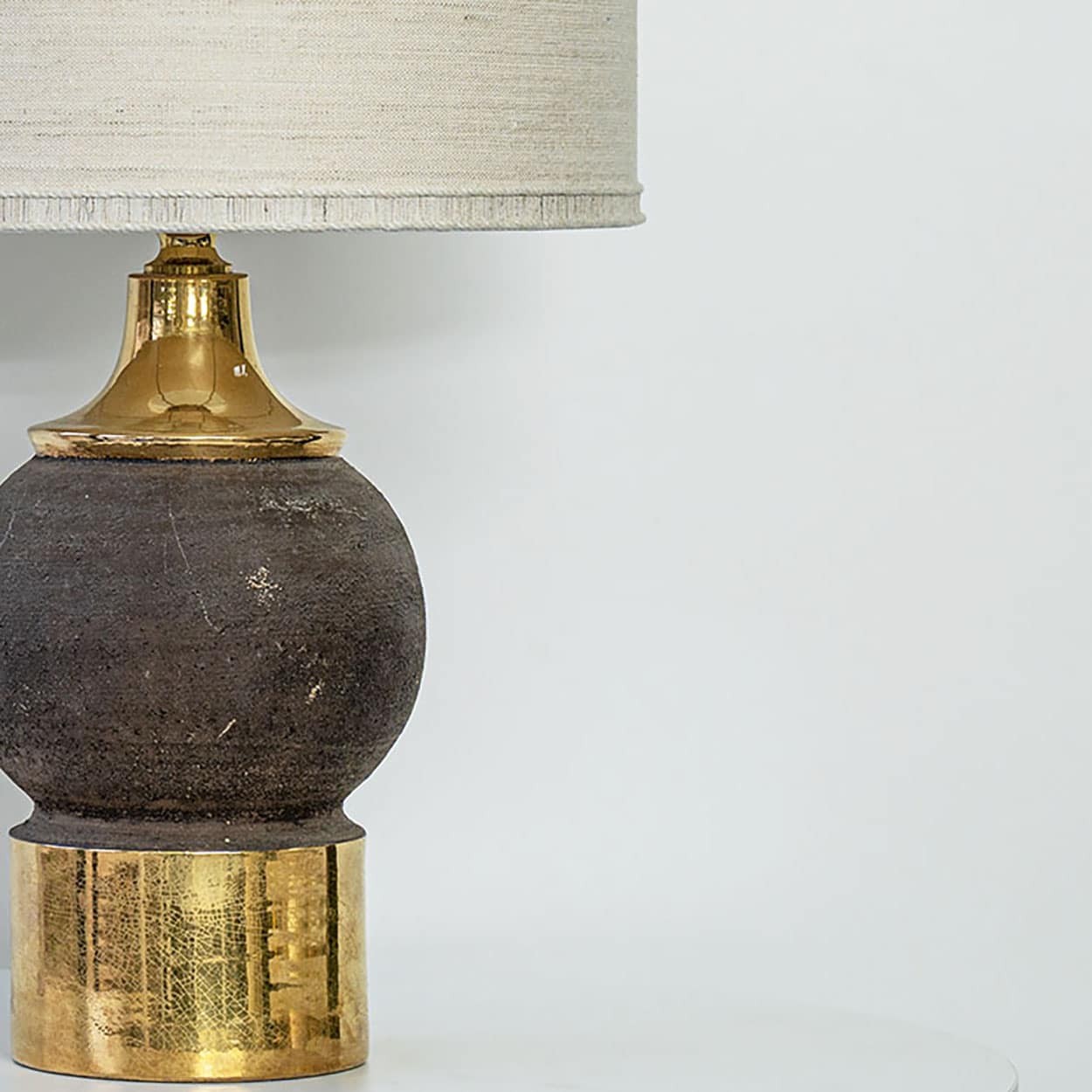 Gold Colored Lamp Bitossi, Custom Beige Lampshade by R. Houben