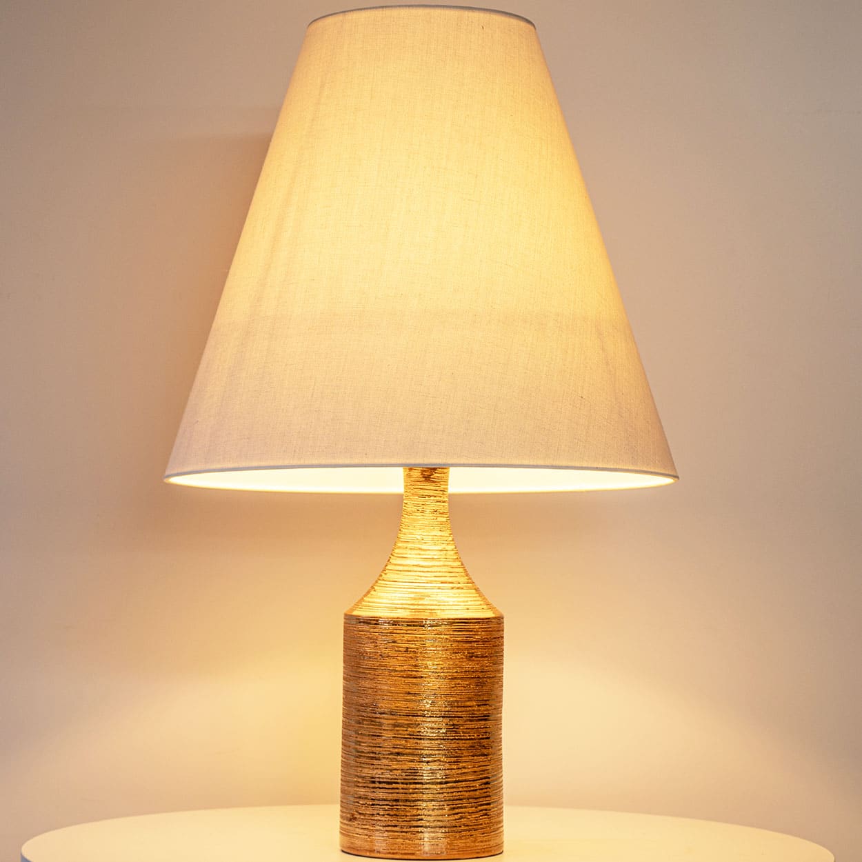 1 of the 2 Bitossi Gold Glazed Ceramic Lamps, Custom Lampshade by R. Houben