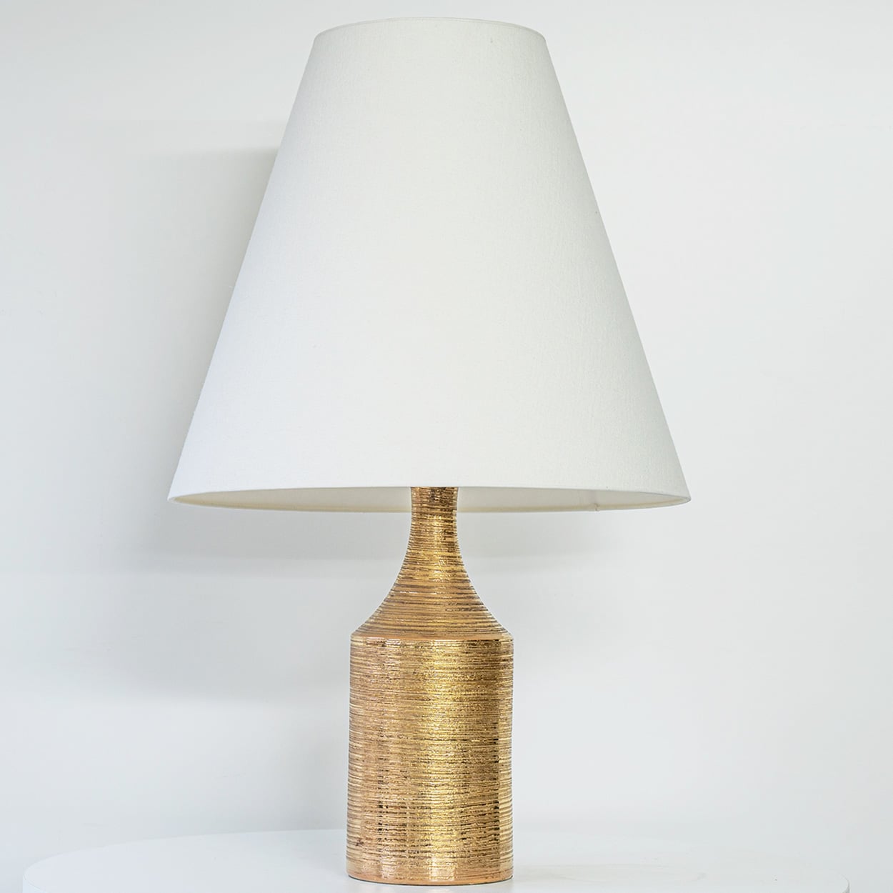 1 of the 2 Bitossi Gold Glazed Ceramic Lamps, Custom Lampshade by R. Houben