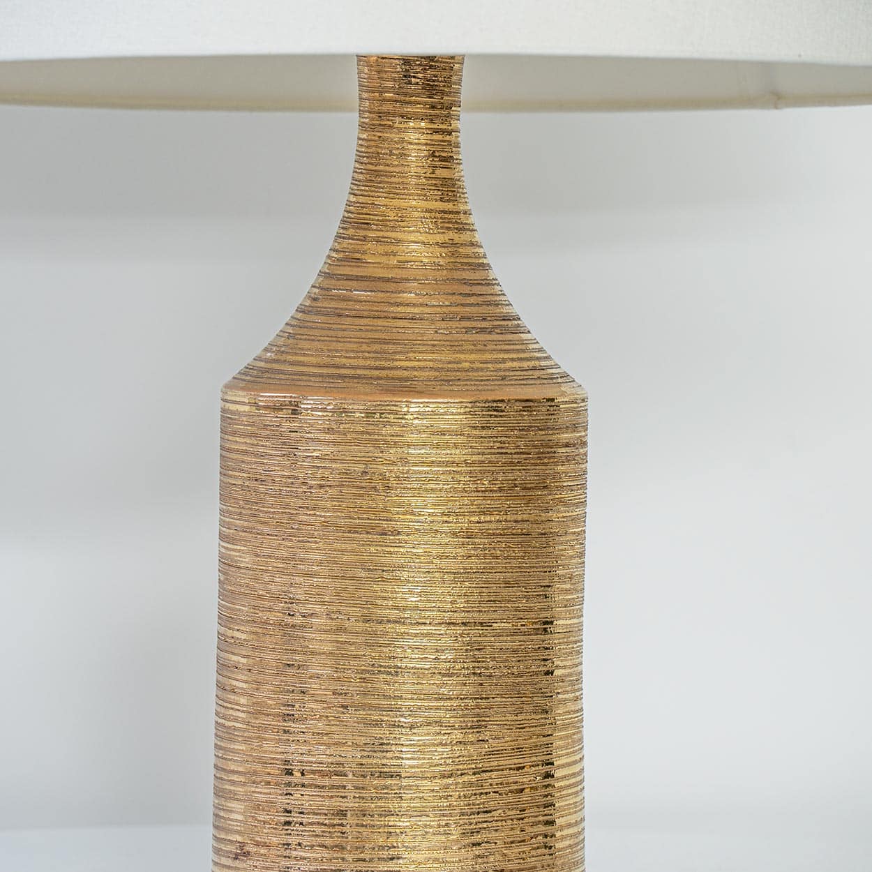 1 of the 2 Bitossi Gold Glazed Ceramic Lamps, Custom Lampshade by R. Houben