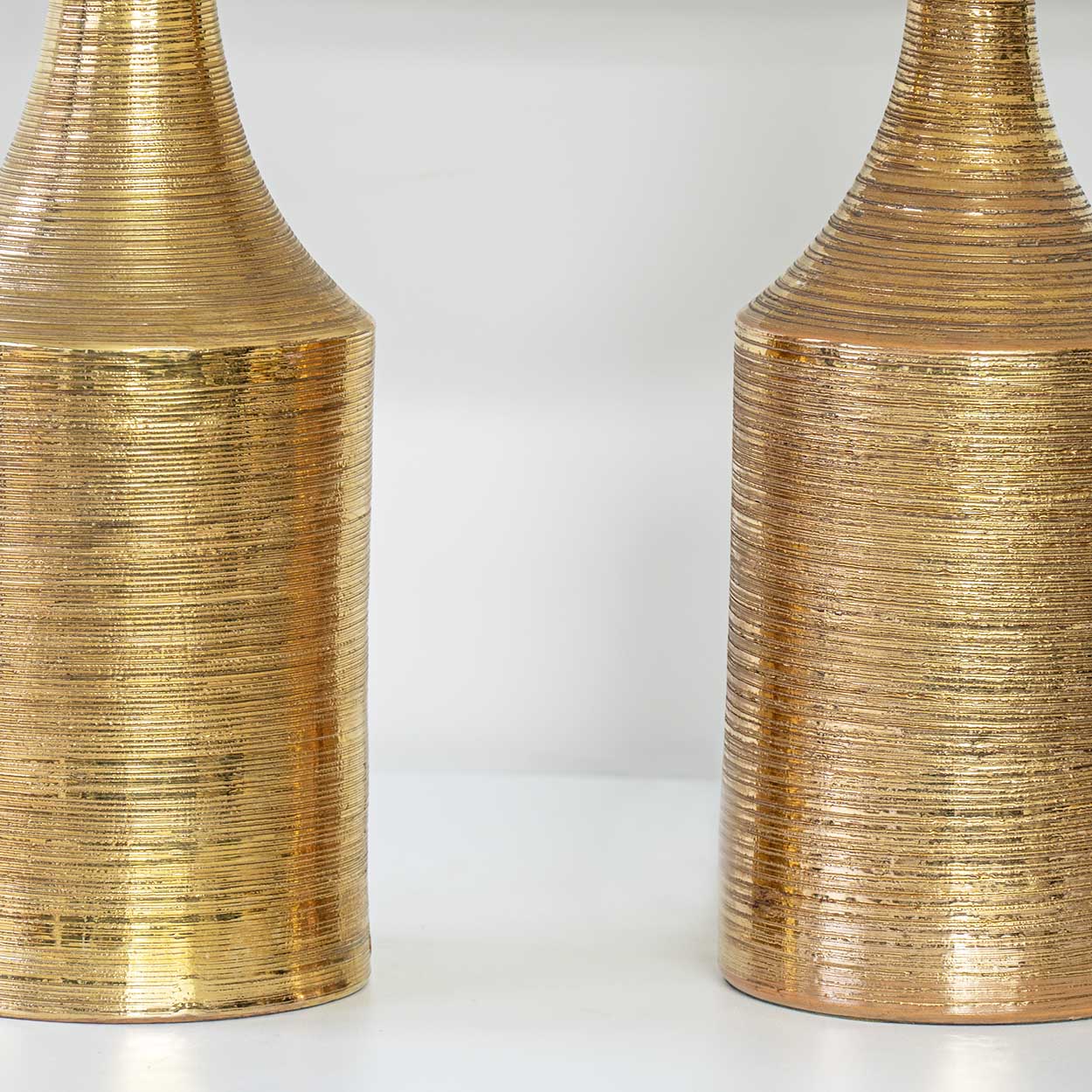 1 of the 2 Bitossi Gold Glazed Ceramic Lamps, Custom Lampshade by R. Houben