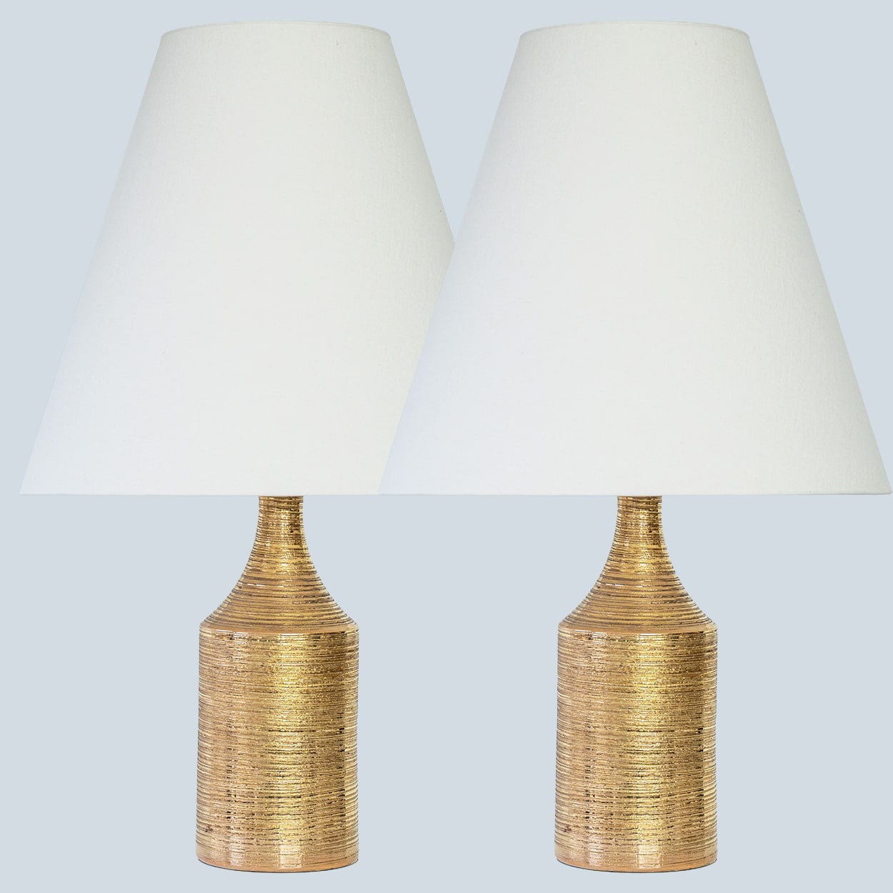 1 of the 2 Bitossi Gold Glazed Ceramic Lamps, Custom Lampshade by R. Houben