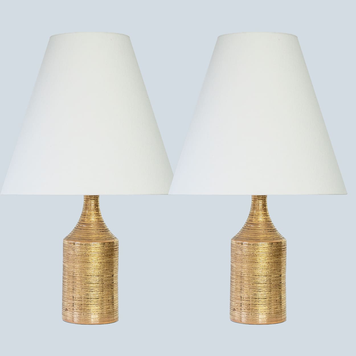 1 of the 2 Bitossi Gold Glazed Ceramic Lamps, Custom Lampshade by R. Houben