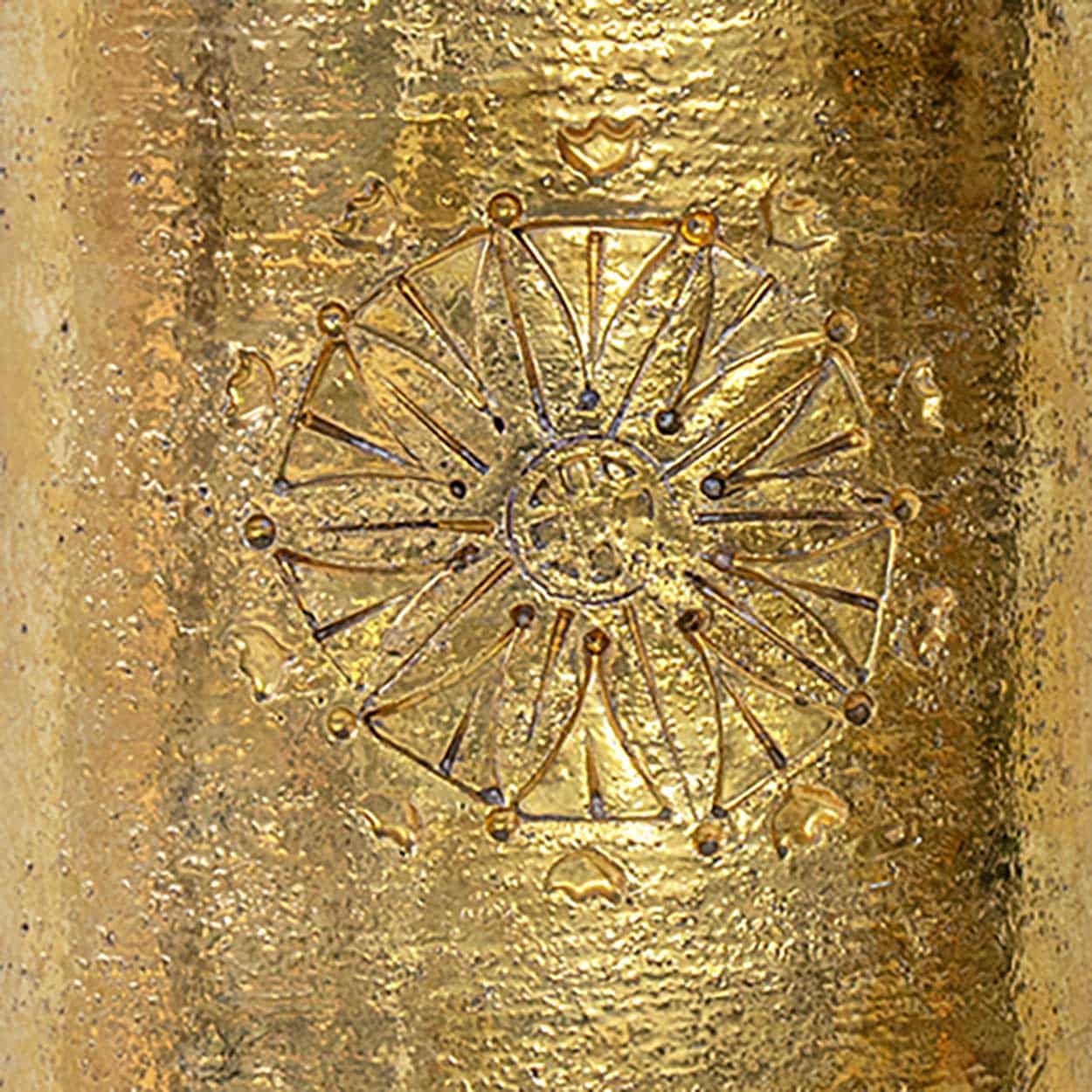 1 of the 2 Bitossi Gold Ceramic Lamps, Rattan Double Lampshade by R. Houben