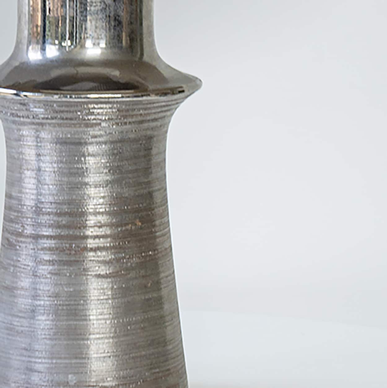 Chrome Colored Lamp with Relief, Custom Gray Silk Lampshade by R. Houben