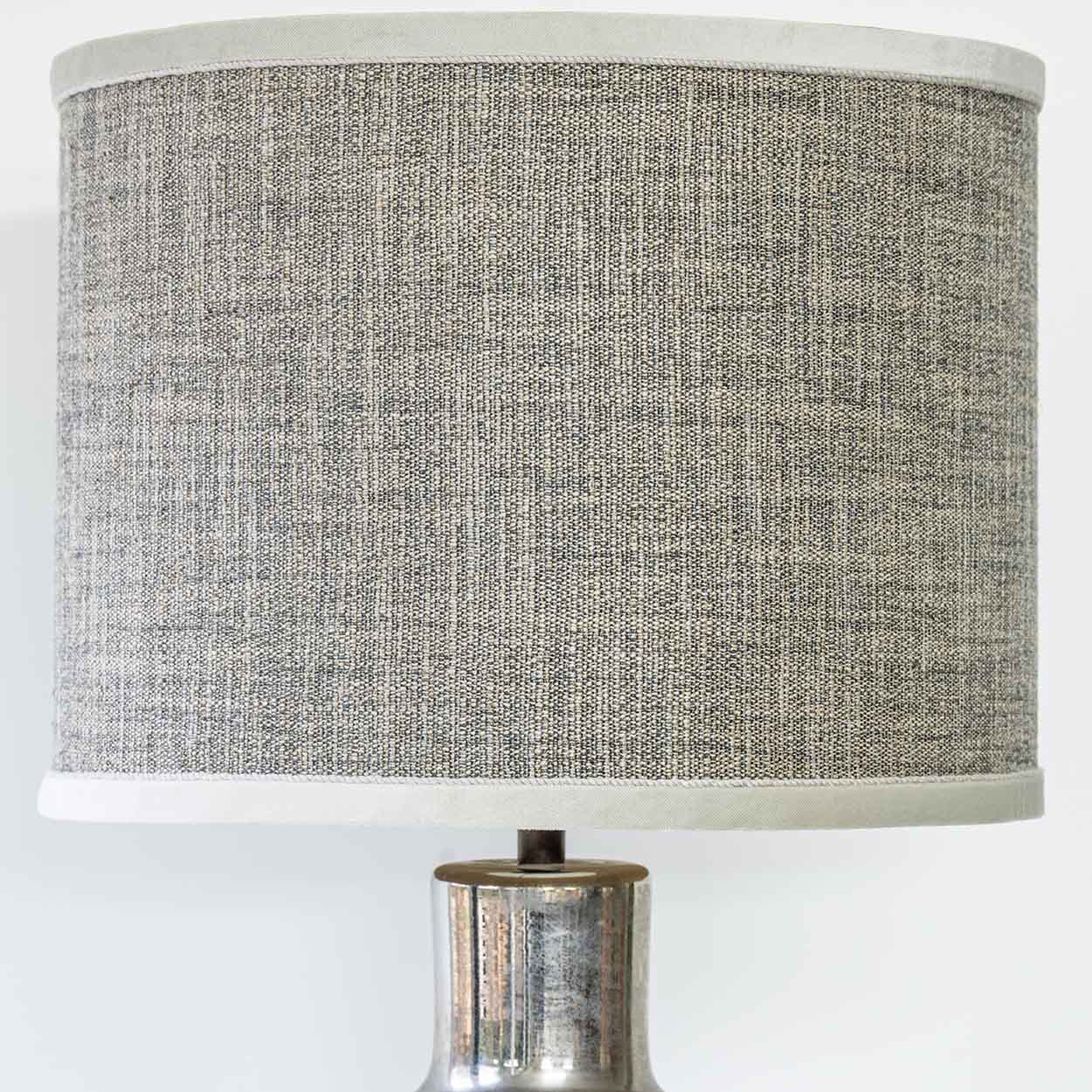 Chrome Colored Lamp with Relief, Custom Gray Silk Lampshade by R. Houben