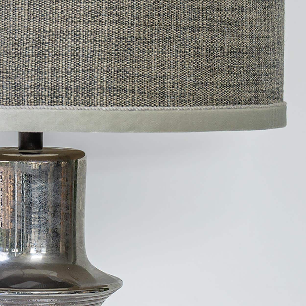Chrome Colored Lamp with Relief, Custom Gray Silk Lampshade by R. Houben