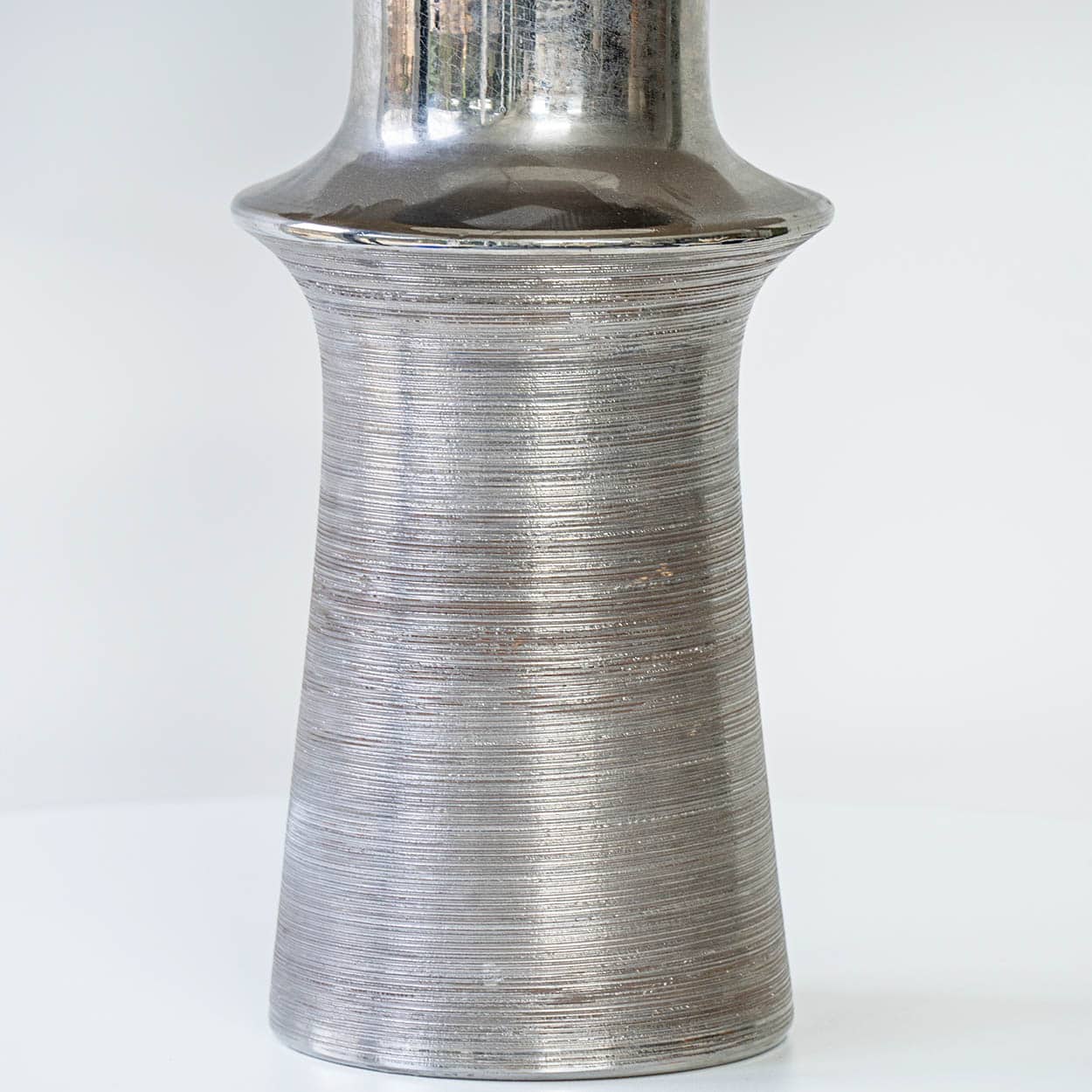 Chrome Colored Lamp with Relief, Custom Gray Silk Lampshade by R. Houben