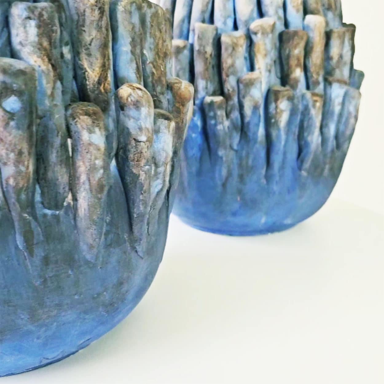 1 of the 2 Round Blue Coral Ceramic Lamp, Custom White Lampshade by R. Houben