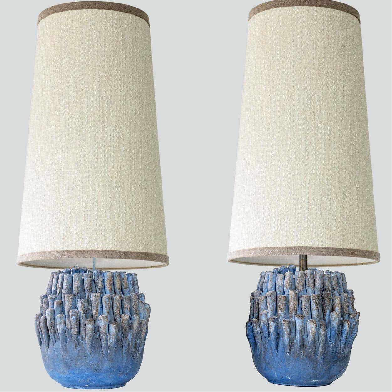 1 of the 2 Round Blue Coral Ceramic Lamp, Custom White Lampshade by R. Houben