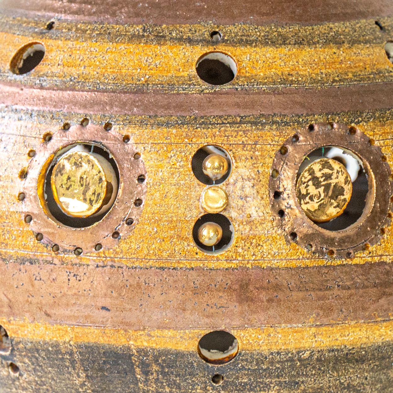 Set of 3 Georges Pelletier Ceramic Lamps, Custom Made Silk Shades by R. Houben