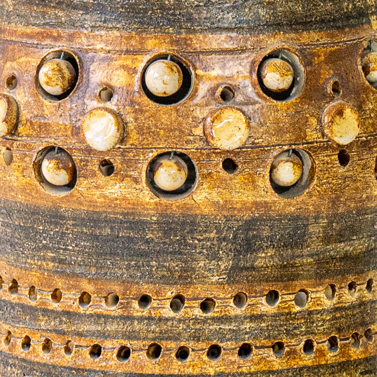 Set of 3 Georges Pelletier Ceramic Lamps, Custom Silk Shades by R. Houben