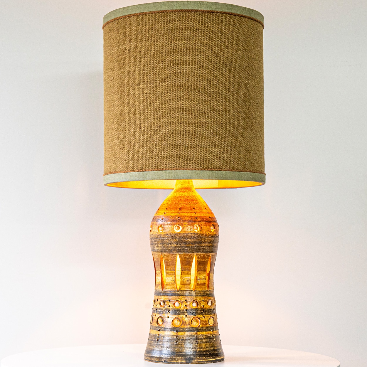 Set of 3 Georges Pelletier Ceramic Lamps, Custom Silk Shades by R. Houben