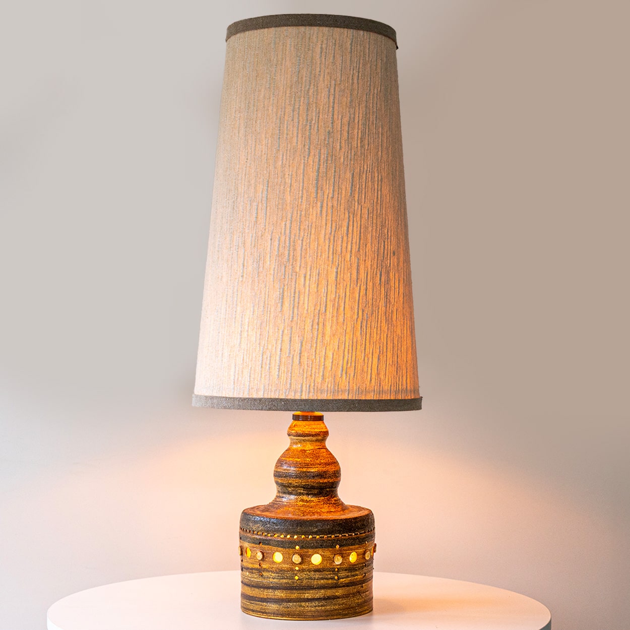 Set of 3 Georges Pelletier Ceramic Lamps, Custom Silk Shades by R. Houben