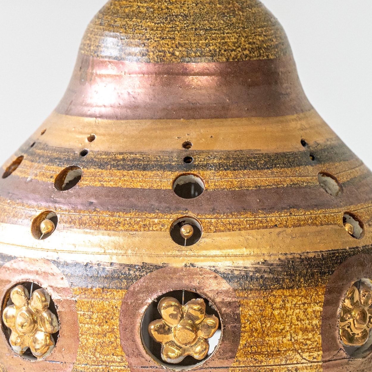 Georges Pelletier Bulbous Brown Ceramic Lamp, Custom Silk Shade by R. Houben