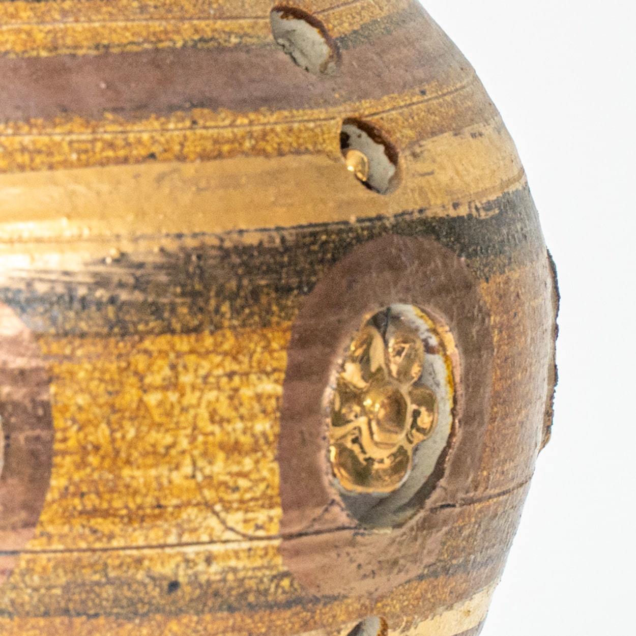 Georges Pelletier Bulbous Brown Ceramic Lamp, Custom Silk Shade by R. Houben