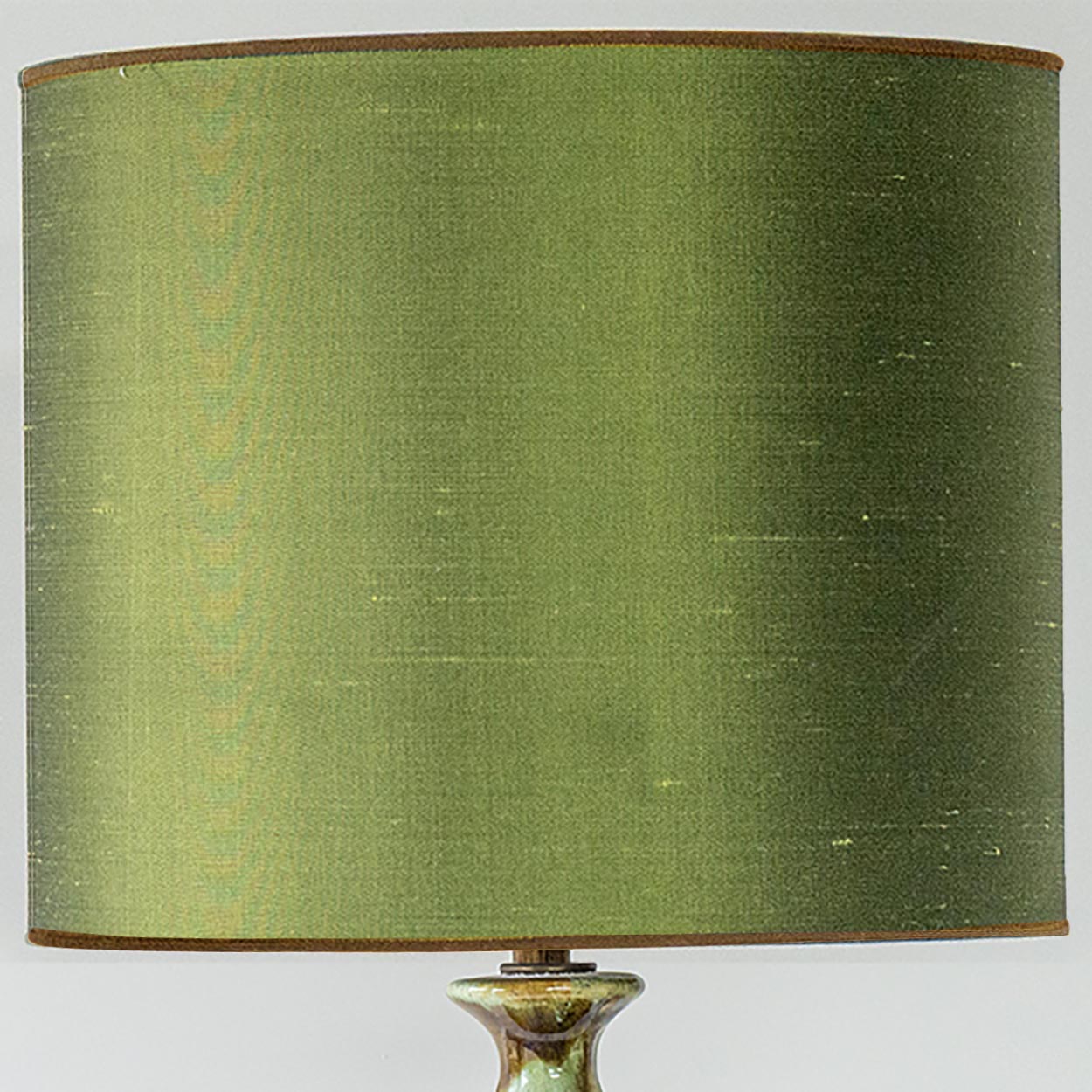 Green Ceramic Curved Lamp, Custom Made Green Brown Lampshade by R. Houben