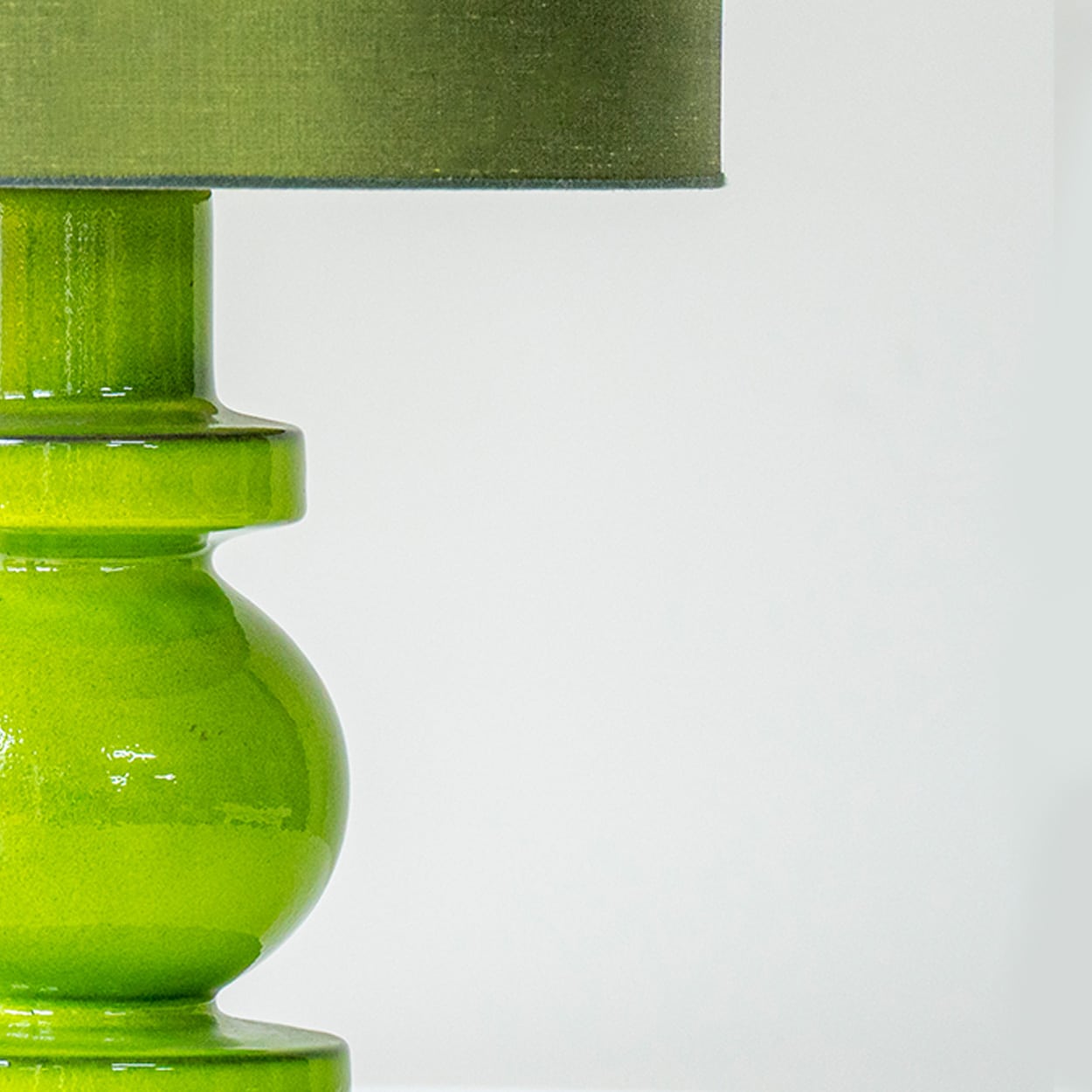 Green Ceramic Curved Lamp, Custom Made Shimmering Green Lampshade by R. Houben
