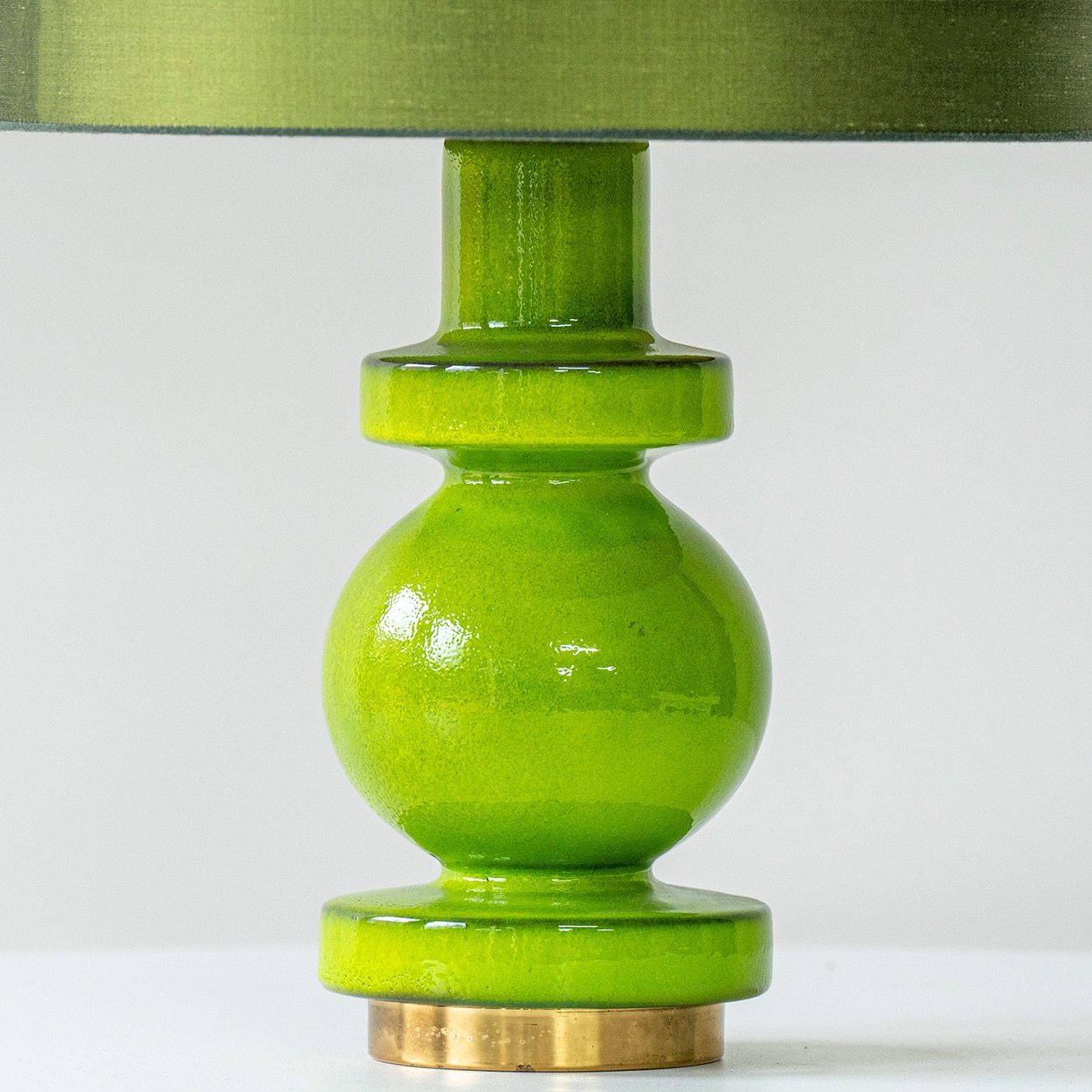 Green Ceramic Curved Lamp, Custom Made Shimmering Green Lampshade by R. Houben