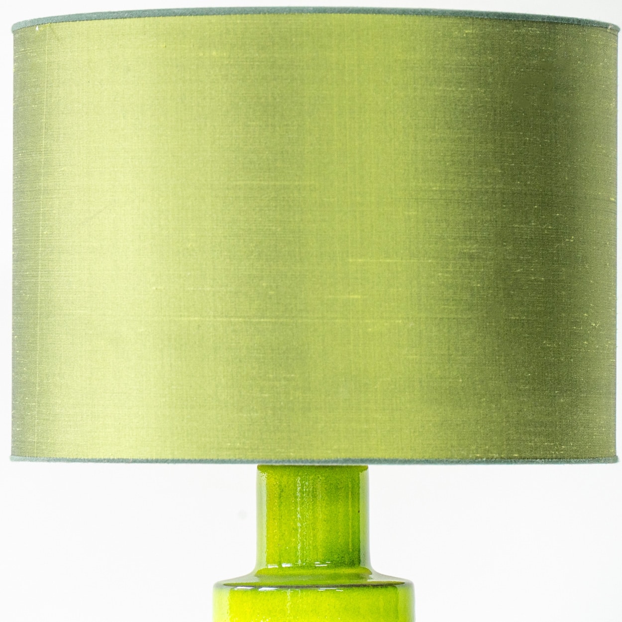 Green Ceramic Curved Lamp, Custom Made Shimmering Green Lampshade by R. Houben