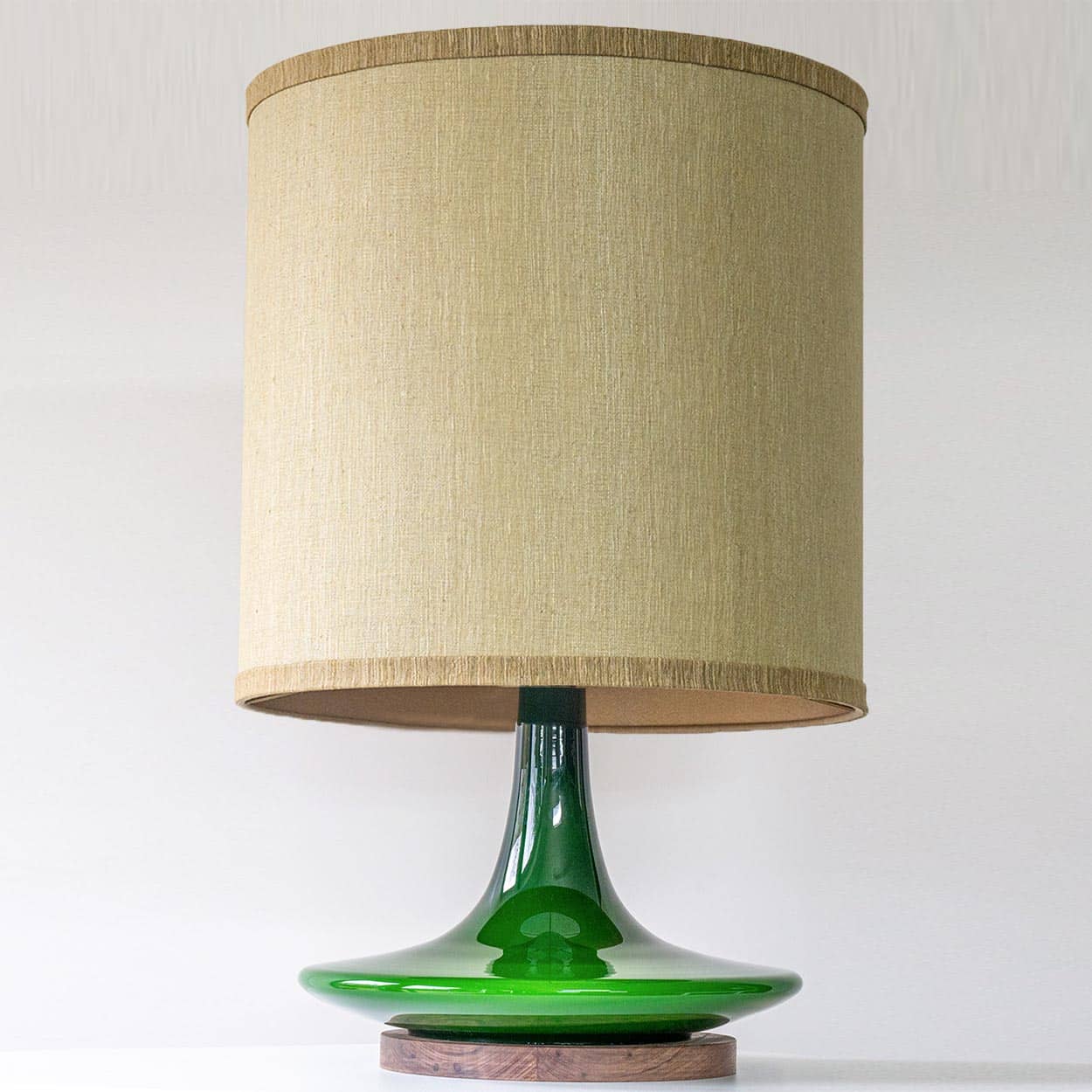 Peill Putzler Green Ceramic Disc Shaped Lamp, Custom Made Shade by R. Houben