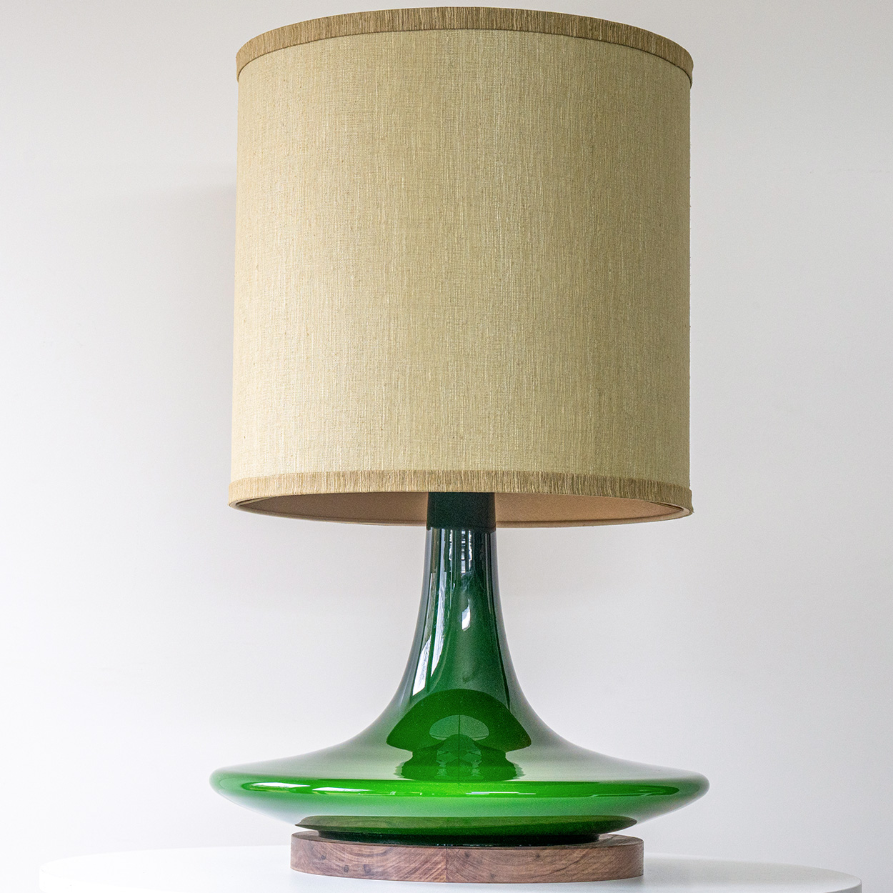 Peill Putzler Green Ceramic Disc Shaped Lamp, Custom Made Shade by R. Houben