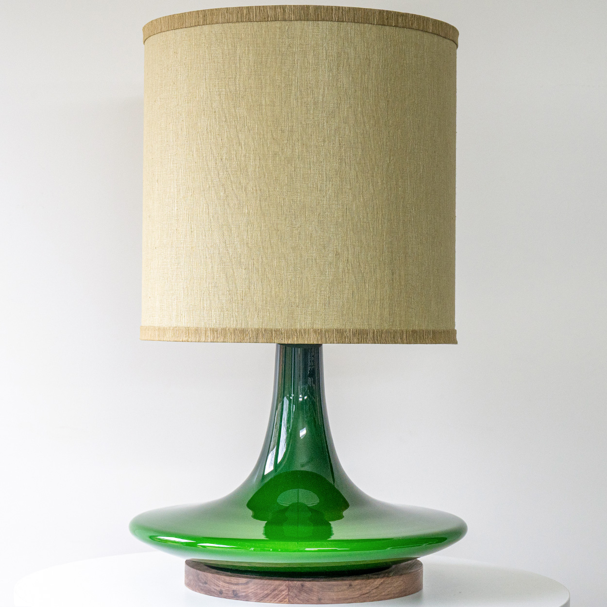 Peill Putzler Green Ceramic Disc Shaped Lamp, Custom Made Shade by R. Houben