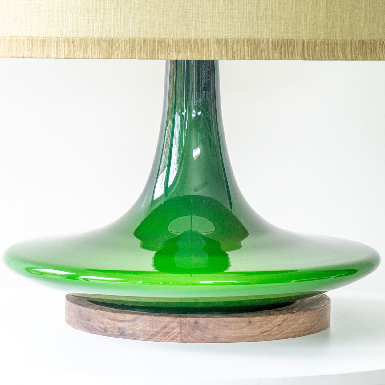 Peill Putzler Green Ceramic Disc Shaped Lamp, Custom Made Shade by R. Houben