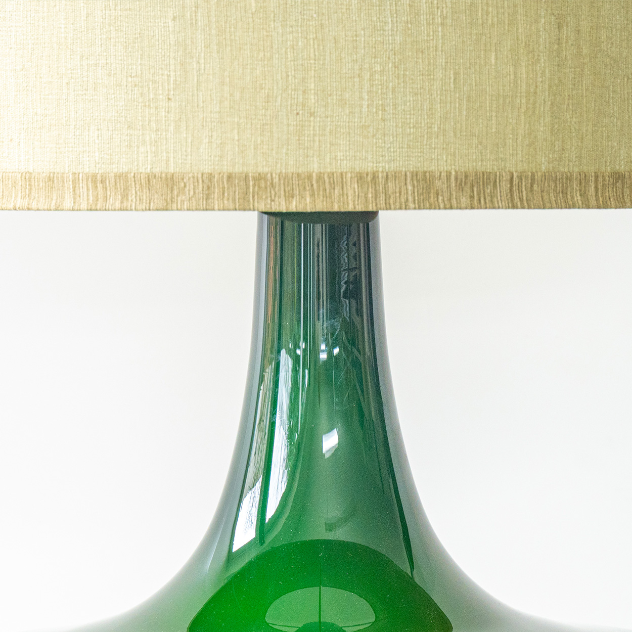 Peill Putzler Green Ceramic Disc Shaped Lamp, Custom Made Shade by R. Houben