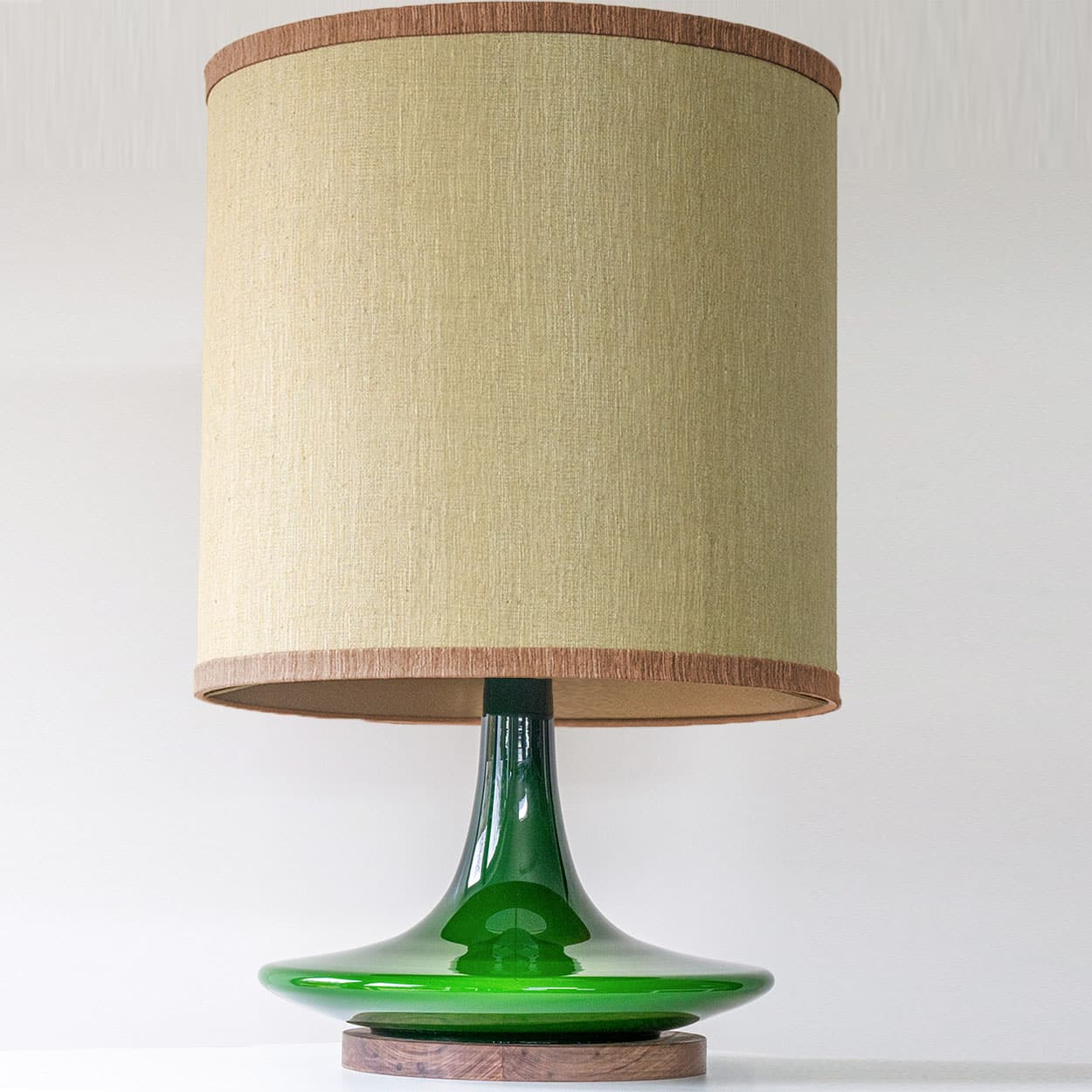 Peill Putzler Green Ceramic Disc Shaped Lamp, Custom Made Shade by R. Houben