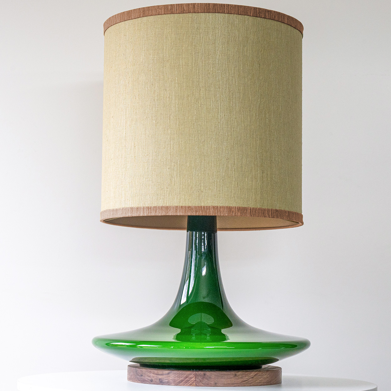 Peill Putzler Green Ceramic Disc Shaped Lamp, Custom Made Shade by R. Houben