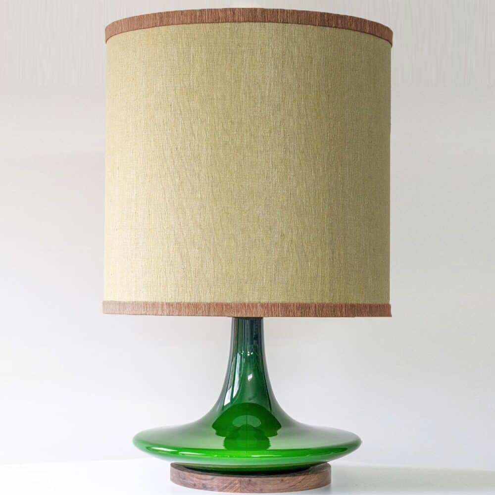 Peill Putzler Green Ceramic Disc Shaped Lamp, Custom Made Shade by R. Houben