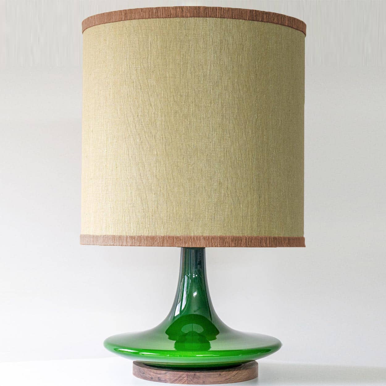 Peill Putzler Green Ceramic Disc Shaped Lamp, Custom Made Shade by R. Houben