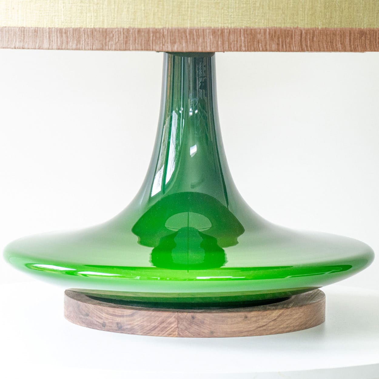 Peill Putzler Green Ceramic Disc Shaped Lamp, Custom Made Shade by R. Houben