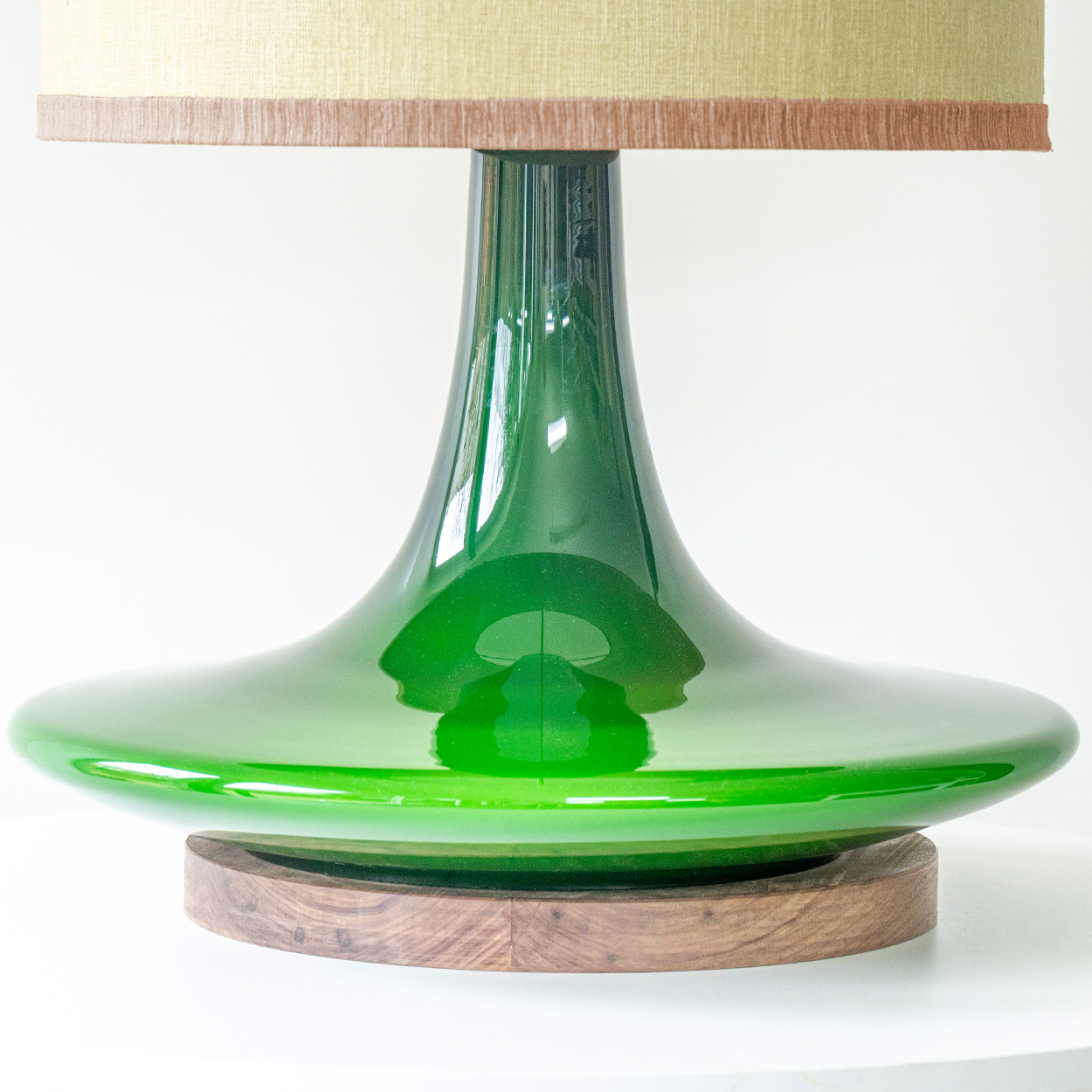 Peill Putzler Green Ceramic Disc Shaped Lamp, Custom Made Shade by R. Houben