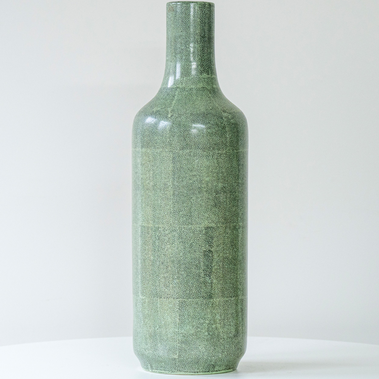 Green Speckled Glazed Ceramic Lamp, Custom Made Brown Lampshade by R. Houben
